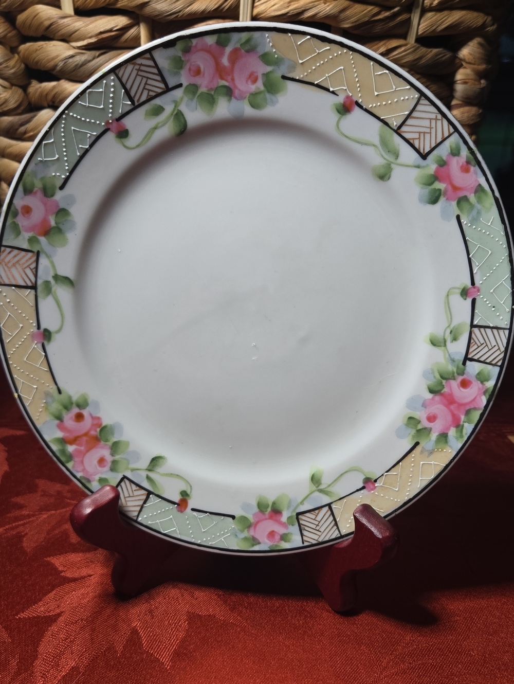 Vintage Floral Decorative Dinner Plate - Pink Rose Accent